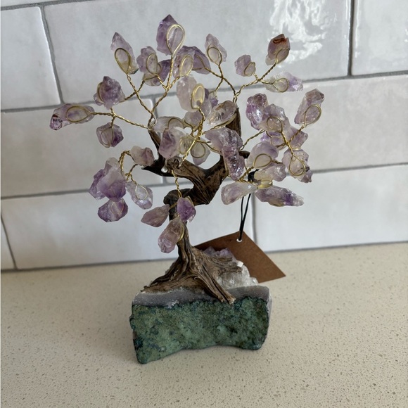Amethyst Tree of Life on Amethyst Base 8” H Purple Crystal Rock Wire Art - Picture 3 of 7